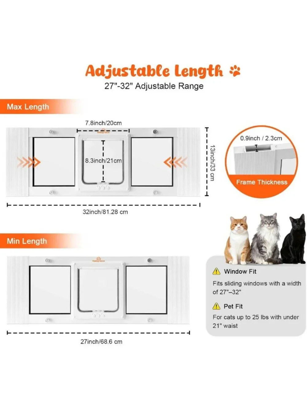 Adjustable Cat & Dog Window Door Insert, Fits 27